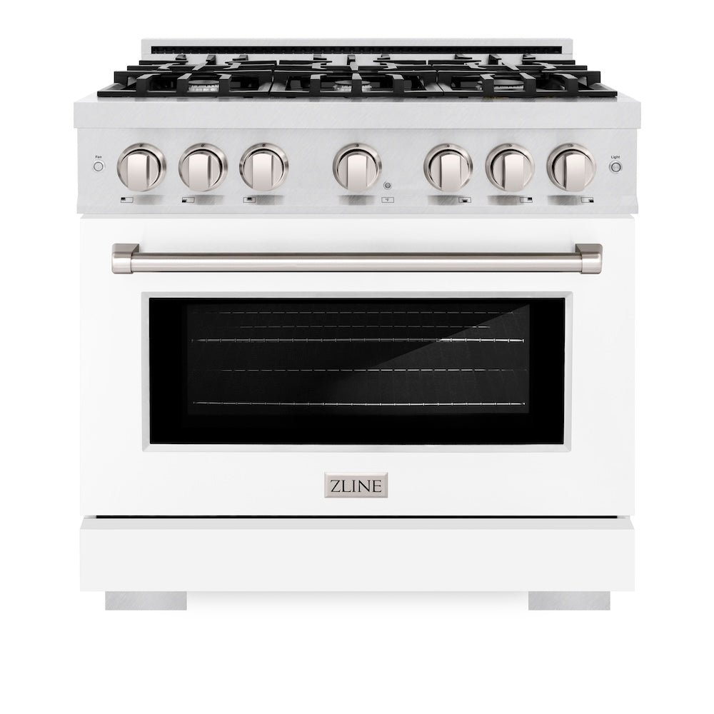 ZLINE 36 in. 5.2 cu. ft. Select Gas Range with 6 Burner Cooktop and Convection Gas Oven in Satin Stainless Steel with White Matte Door, Open Box-Excellent Condition