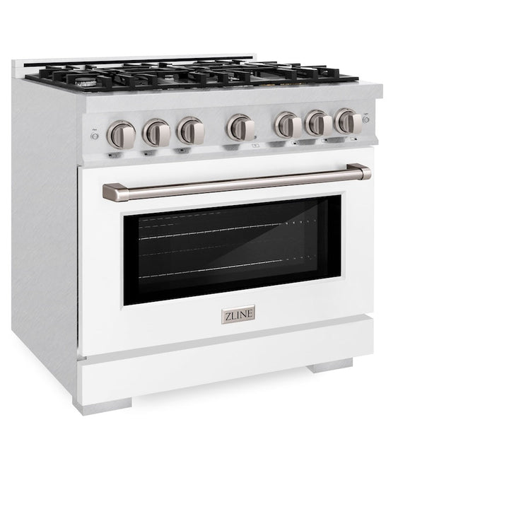 ZLINE 36 in. 5.2 cu. ft. Select Gas Range with 6 Burner Cooktop and Convection Gas Oven in Satin Stainless Steel with White Matte Door, Open Box-Excellent Condition