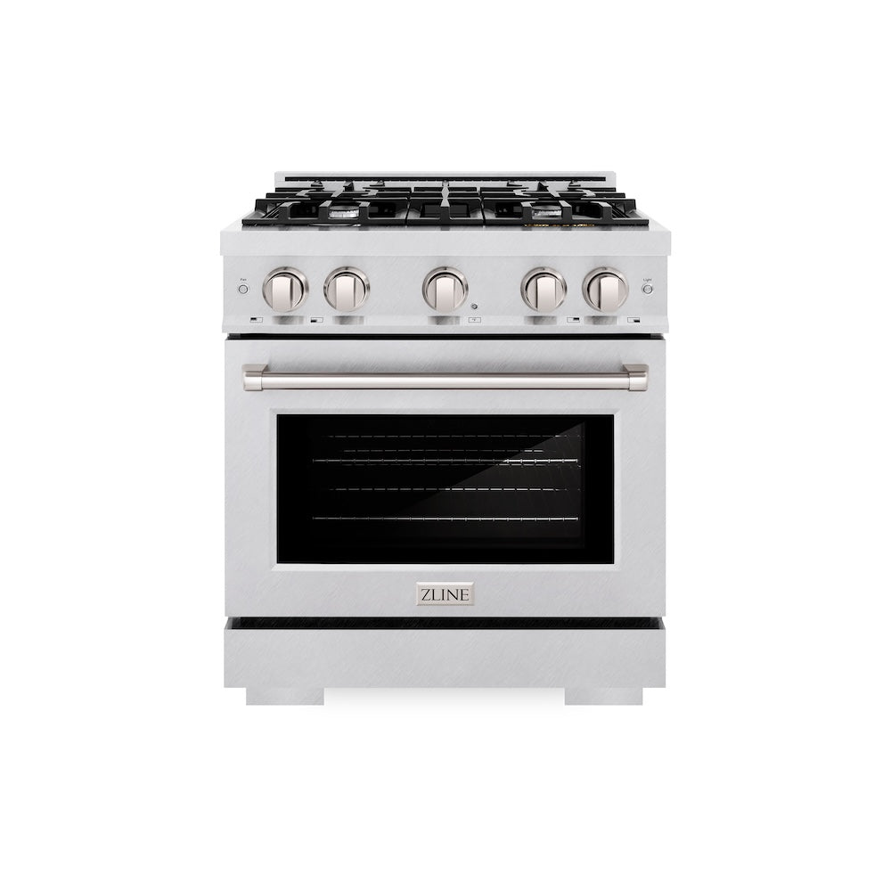 ZLINE 30 in. 4.2 cu. ft. Select Gas Range with 4 Burner Cooktop and Convection Gas Oven in Satin Stainless Steel, Open Box-Excellent Condition