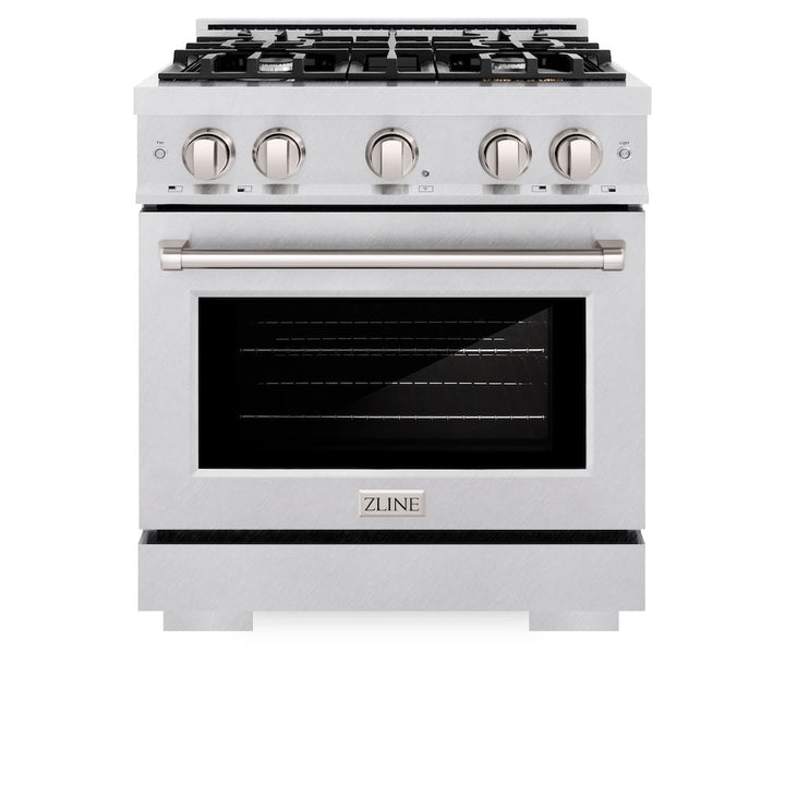 ZLINE 30 in. 4.2 cu. ft. Select Gas Range with 4 Burner Cooktop and Convection Gas Oven in Satin Stainless Steel, Open Box-Excellent Condition