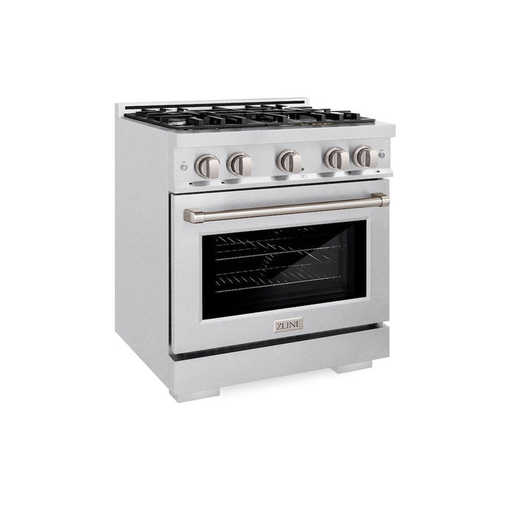 ZLINE 30 in. 4.2 cu. ft. Select Gas Range with 4 Burner Cooktop and Convection Gas Oven in Satin Stainless Steel, Open Box-Excellent Condition