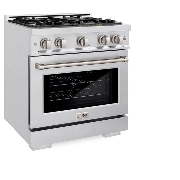 ZLINE 30 in. 4.2 cu. ft. Select Gas Range with 4 Burner Cooktop and Convection Gas Oven in Satin Stainless Steel, Open Box-Excellent Condition