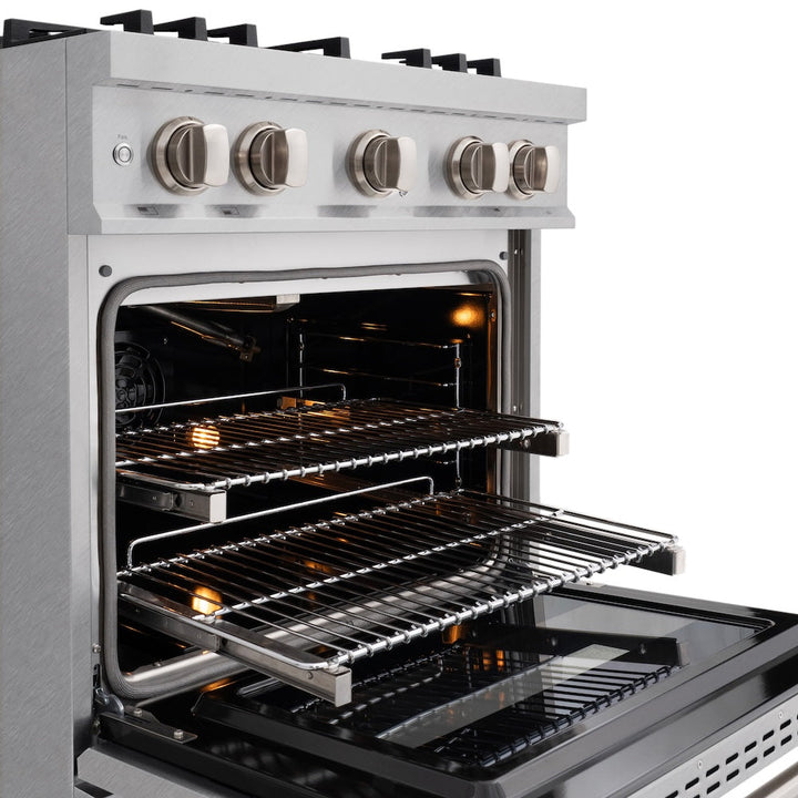 ZLINE 30 in. 4.2 cu. ft. Select Gas Range with 4 Burner Cooktop and Convection Gas Oven in Satin Stainless Steel, Open Box-Excellent Condition