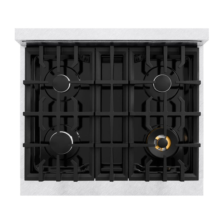 ZLINE 30 in. 4.2 cu. ft. Select Gas Range with 4 Burner Cooktop and Convection Gas Oven in Satin Stainless Steel, Open Box-Excellent Condition