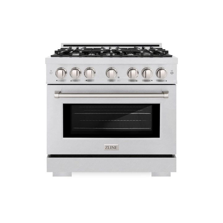 ZLINE 36 in. 5.2 cu. ft. Select Gas Range with 6 Burner Cooktop and Convection Gas Oven in Satin Stainless Steel, Open Box-Excellent Condition