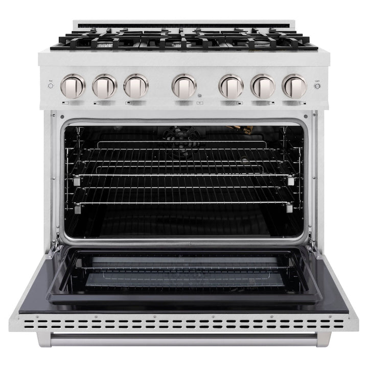 ZLINE 36 in. 5.2 cu. ft. Select Gas Range with 6 Burner Cooktop and Convection Gas Oven in Satin Stainless Steel, Open Box-Excellent Condition