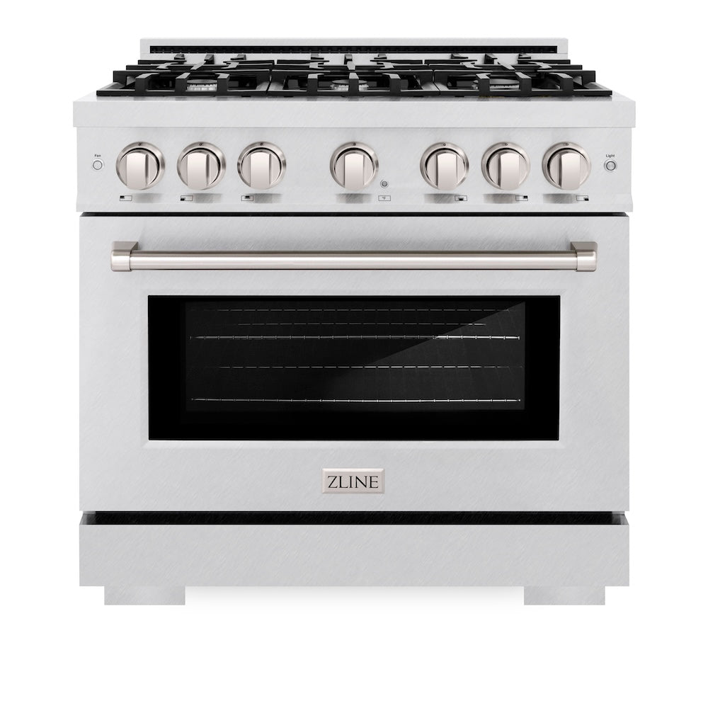 ZLINE 36 in. 5.2 cu. ft. Select Gas Range with 6 Burner Cooktop and Convection Gas Oven in Satin Stainless Steel, Open Box-Excellent Condition