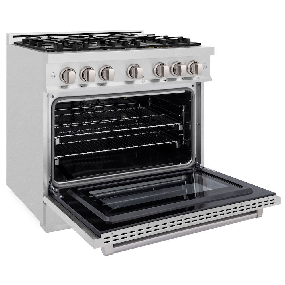 ZLINE 36 in. 5.2 cu. ft. Select Gas Range with 6 Burner Cooktop and Convection Gas Oven in Satin Stainless Steel, Open Box-Excellent Condition