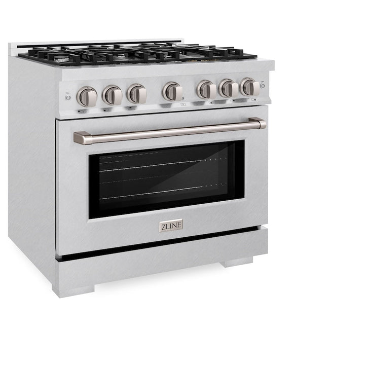 ZLINE 36 in. 5.2 cu. ft. Select Gas Range with 6 Burner Cooktop and Convection Gas Oven in Satin Stainless Steel, Open Box-Excellent Condition