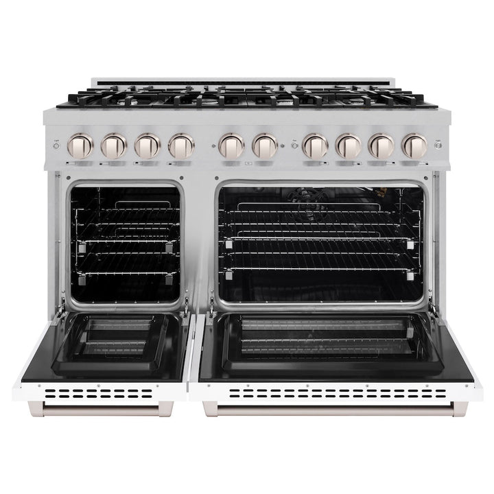 ZLINE 48 in. 6.7 cu. ft. Select Double Oven Gas Range with 8 Burner Cooktop in Satin Stainless Steel with White Matte Doors, Open Box-Excellent Condition