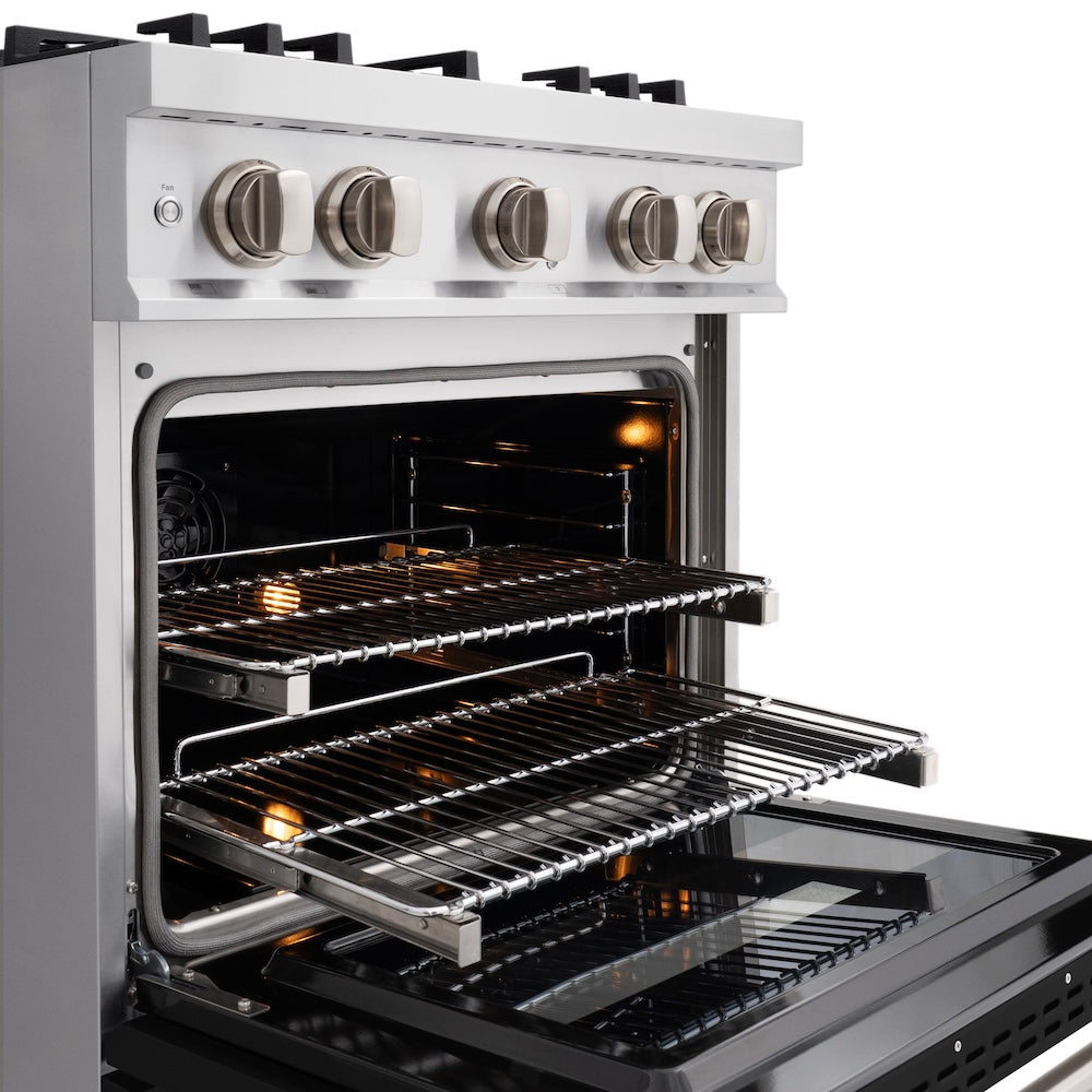 ZLINE 30 in. 4.2 cu. ft. Select Dual Fuel Range with 4 Burner Gas Cooktop and Electric Convection Oven in Stainless Steel with Black Matte Door, Open Box-Excellent Condition