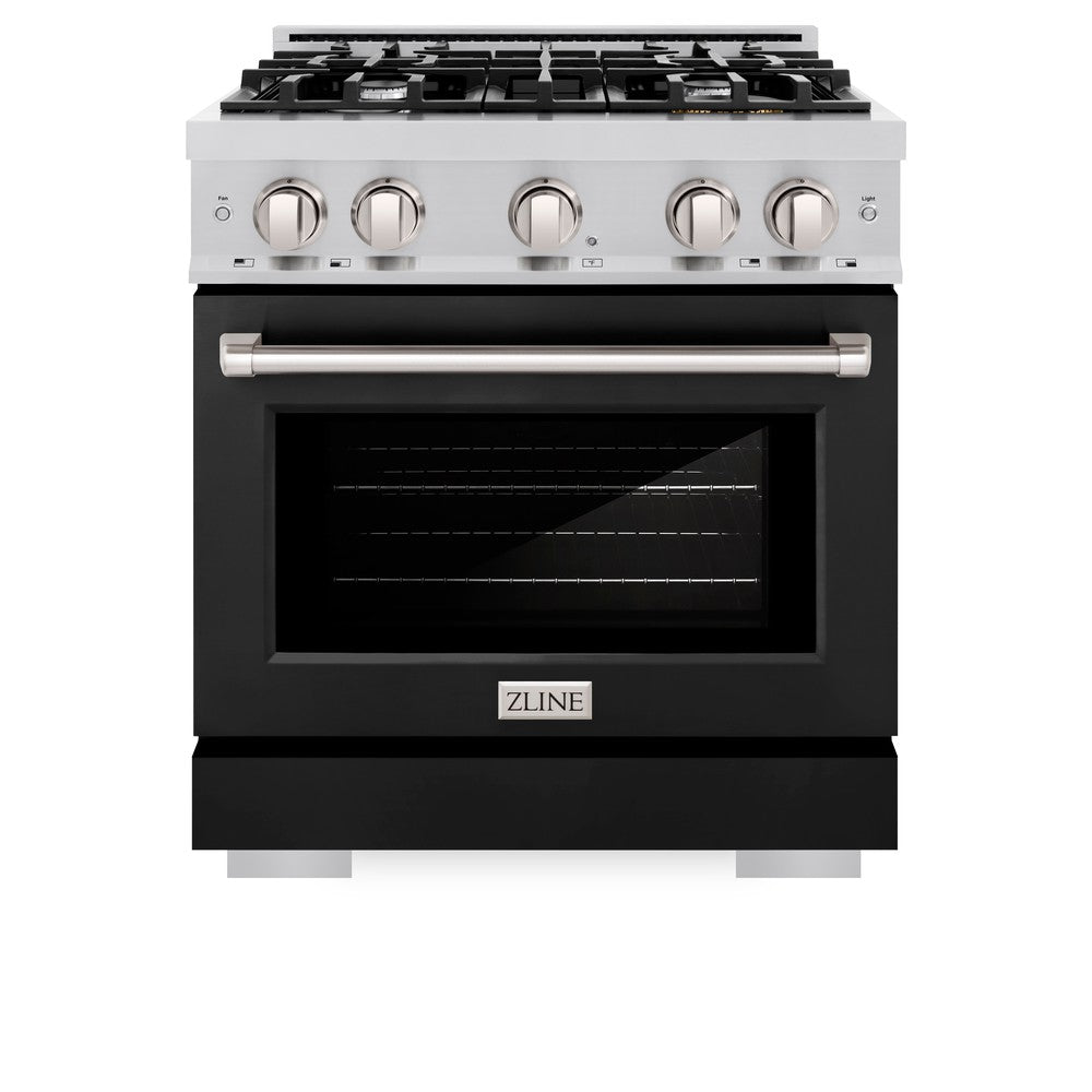 ZLINE 30" 4.2 cu. ft. Select Dual Fuel Range with 4 Burners in Stainless Steel with Black Matte Door, HDR-BLM-30