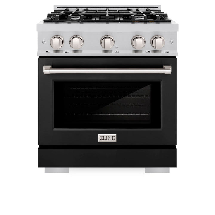 ZLINE 30" 4.2 cu. ft. Select Dual Fuel Range with 4 Burners in Stainless Steel with Black Matte Door, HDR-BLM-30