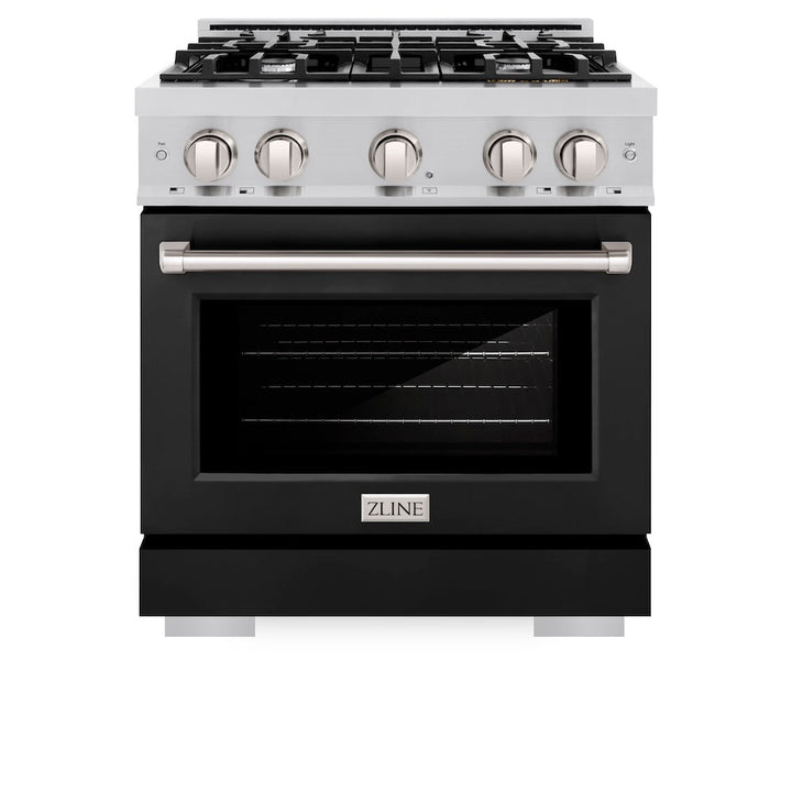 ZLINE 30 in. 4.2 cu. ft. Select Dual Fuel Range with 4 Burner Gas Cooktop and Electric Convection Oven in Stainless Steel with Black Matte Door, Open Box-Excellent Condition