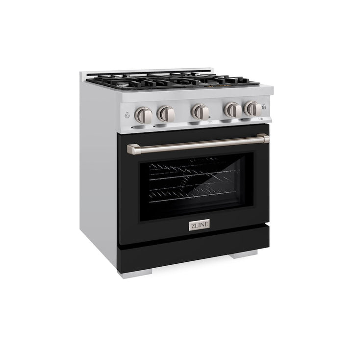 ZLINE 30 in. 4.2 cu. ft. Select Dual Fuel Range with 4 Burner Gas Cooktop and Electric Convection Oven in Stainless Steel with Black Matte Door, Open Box-Excellent Condition