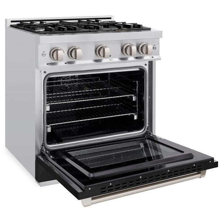 ZLINE 30" 4.2 cu. ft. Select Dual Fuel Range with 4 Burners in Stainless Steel with Black Matte Door, HDR-BLM-30