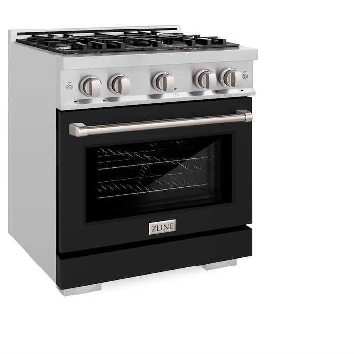 ZLINE 30 in. 4.2 cu. ft. Select Dual Fuel Range with 4 Burner Gas Cooktop and Electric Convection Oven in Stainless Steel with Black Matte Door, Open Box-Excellent Condition