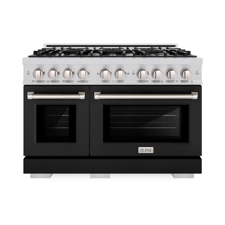 ZLINE 48 in. 6.7 cu. ft. Select Double Oven Gas Range with 8 Burner Cooktop in Stainless Steel with Black Matte Doors, Open Box-Excellent Condition