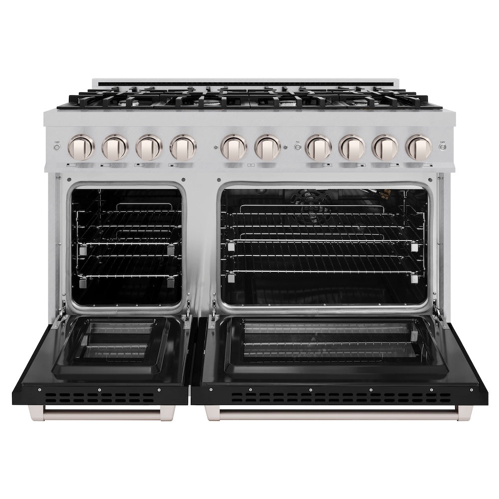 ZLINE 48 in. 6.7 cu. ft. Select Double Oven Gas Range with 8 Burner Cooktop in Stainless Steel with Black Matte Doors, Open Box-Excellent Condition