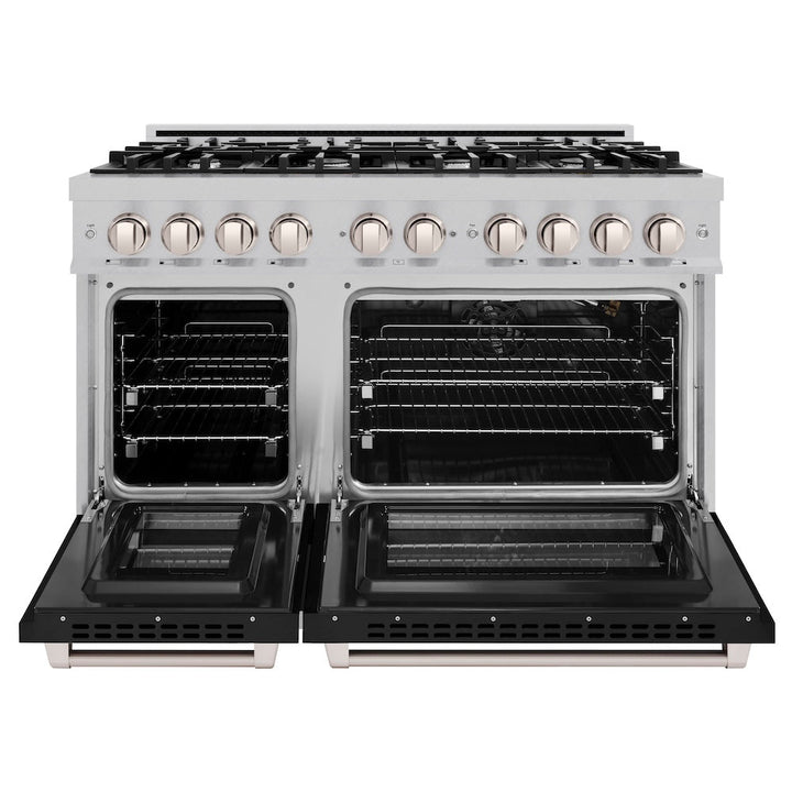 ZLINE 48 in. 6.7 cu. ft. Select Double Oven Gas Range with 8 Burner Cooktop in Stainless Steel with Black Matte Doors, Open Box-Excellent Condition