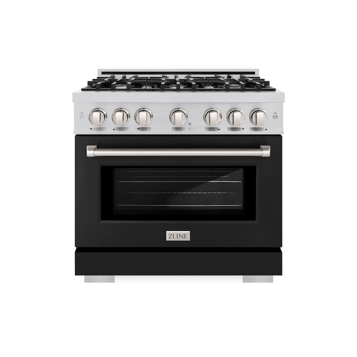 ZLINE 36 in. 5.2 cu. ft. Select Dual Fuel Range with 6 Burner Gas Cooktop and Electric Convection Oven in Stainless Steel with Black Matte Door, Open Box-Excellent Condition