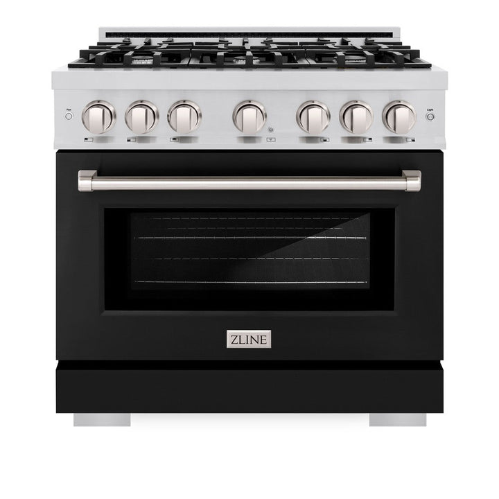 ZLINE 36" 5.2 cu. ft. Select Dual Fuel Range with 6 Burners in Stainless Steel with Black Matte Door, HDR-BLM-36