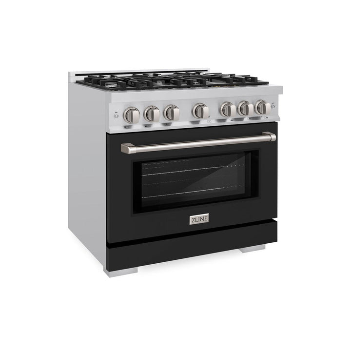 ZLINE 36" 5.2 cu. ft. Select Dual Fuel Range with 6 Burners in Stainless Steel with Black Matte Door, HDR-BLM-36