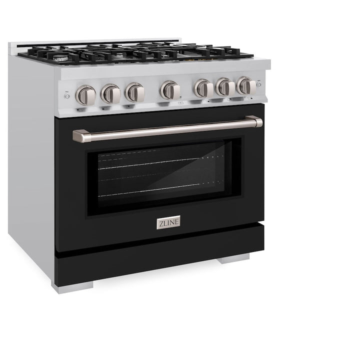 ZLINE 36 in. 5.2 cu. ft. Select Dual Fuel Range with 6 Burner Gas Cooktop and Electric Convection Oven in Stainless Steel with Black Matte Door, Open Box-Excellent Condition