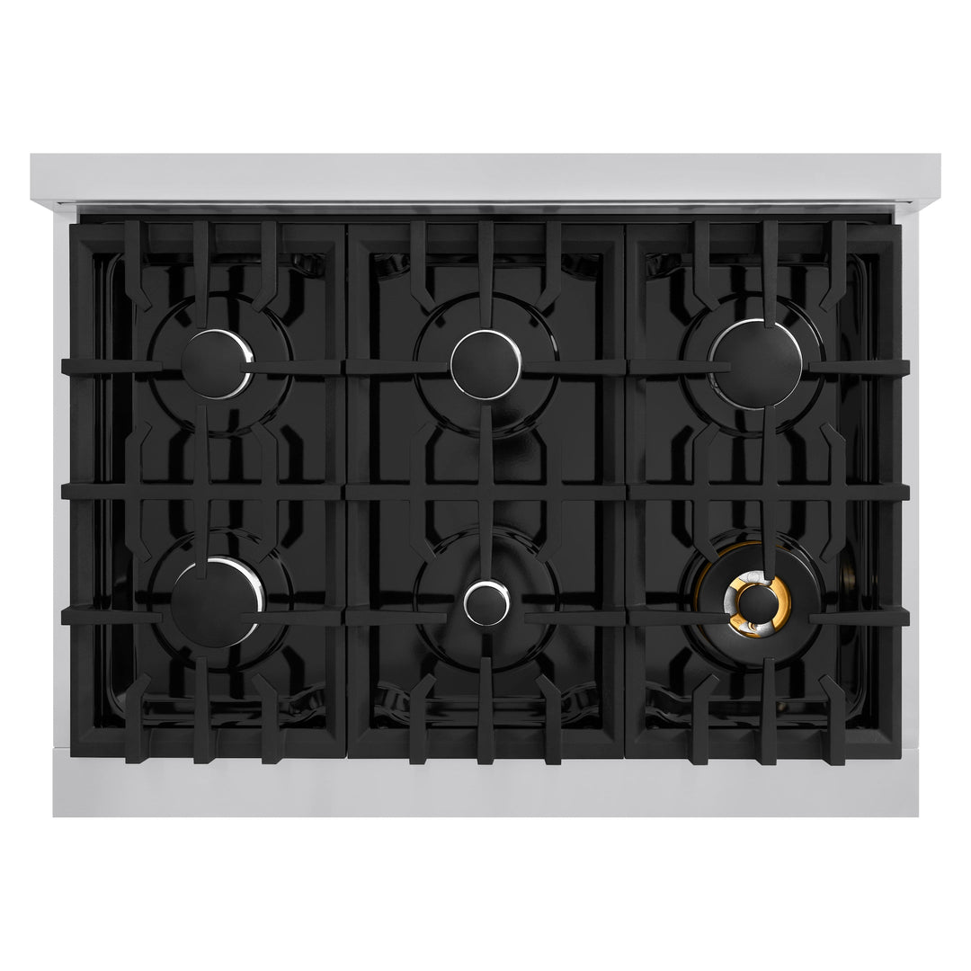 ZLINE 36" 5.2 cu. ft. Select Dual Fuel Range with 6 Burners in Stainless Steel with Black Matte Door, HDR-BLM-36