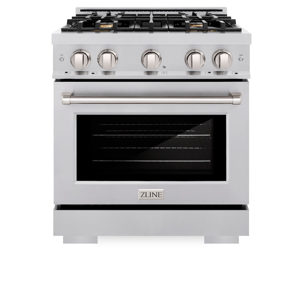 ZLINE 30 in. 4.2 cu. ft. Select Dual Fuel Range with Gas Cooktop and Electric Convection Oven in Stainless Steel with 4 Brass Burners, Open Box-Excellent Condition