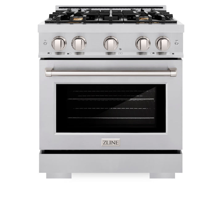 ZLINE 30 in. 4.2 cu. ft. Select Dual Fuel Range with Gas Cooktop and Electric Convection Oven in Stainless Steel with 4 Brass Burners, Open Box-Excellent Condition