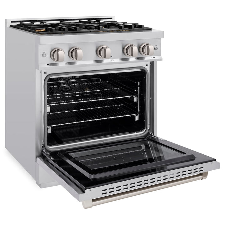 ZLINE 30 in. 4.2 cu. ft. Select Dual Fuel Range with Gas Cooktop and Electric Convection Oven in Stainless Steel with 4 Brass Burners, Open Box-Excellent Condition