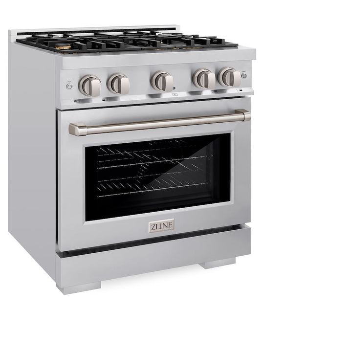 ZLINE 30 in. 4.2 cu. ft. Select Dual Fuel Range with Gas Cooktop and Electric Convection Oven in Stainless Steel with 4 Brass Burners, Open Box-Excellent Condition