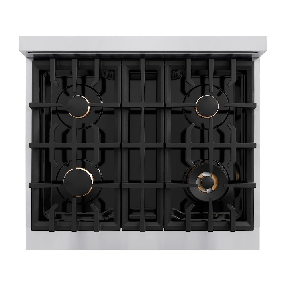 ZLINE 30 in. 4.2 cu. ft. Select Dual Fuel Range with Gas Cooktop and Electric Convection Oven in Stainless Steel with 4 Brass Burners, Open Box-Excellent Condition