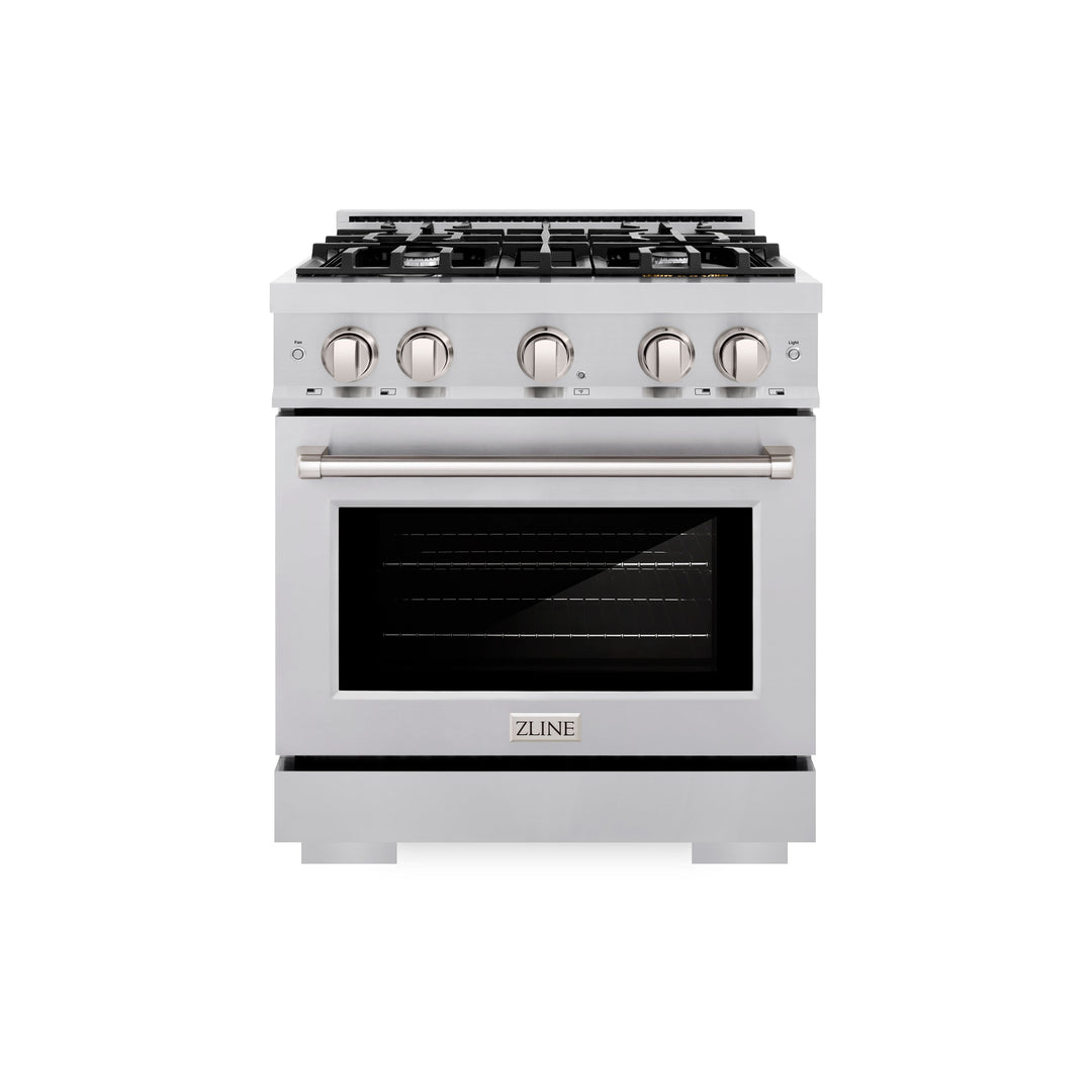 ZLINE 30" 4.2 cu. ft. Select Dual Fuel Range with 4 Burners in DuraSnow® Stainless Steel, HDRS-30