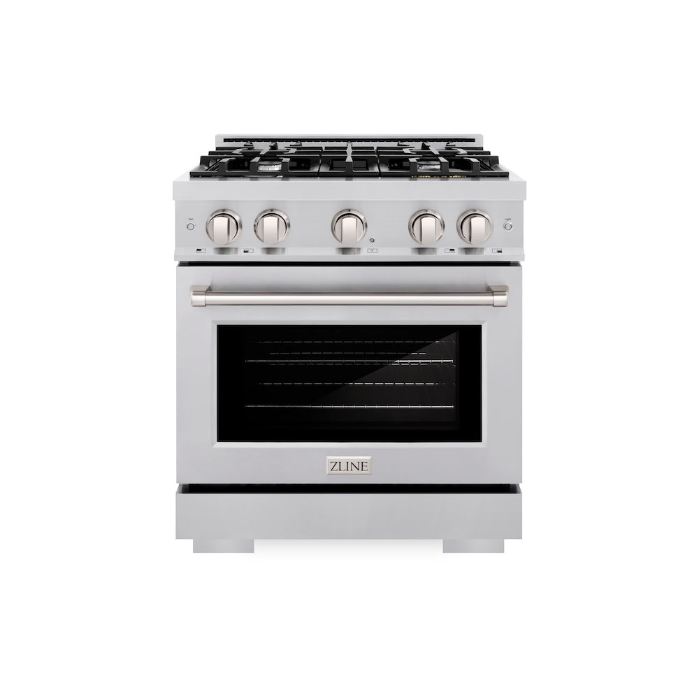ZLINE 30 in. 4.2 cu. ft. Select Dual Fuel Range with 4 Burner Gas Cooktop and Electric Convection Oven in Stainless Steel, Open Box-Excellent Condition