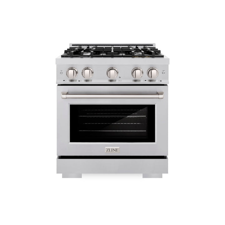 ZLINE 30 in. 4.2 cu. ft. Select Dual Fuel Range with 4 Burner Gas Cooktop and Electric Convection Oven in Stainless Steel, Open Box-Excellent Condition