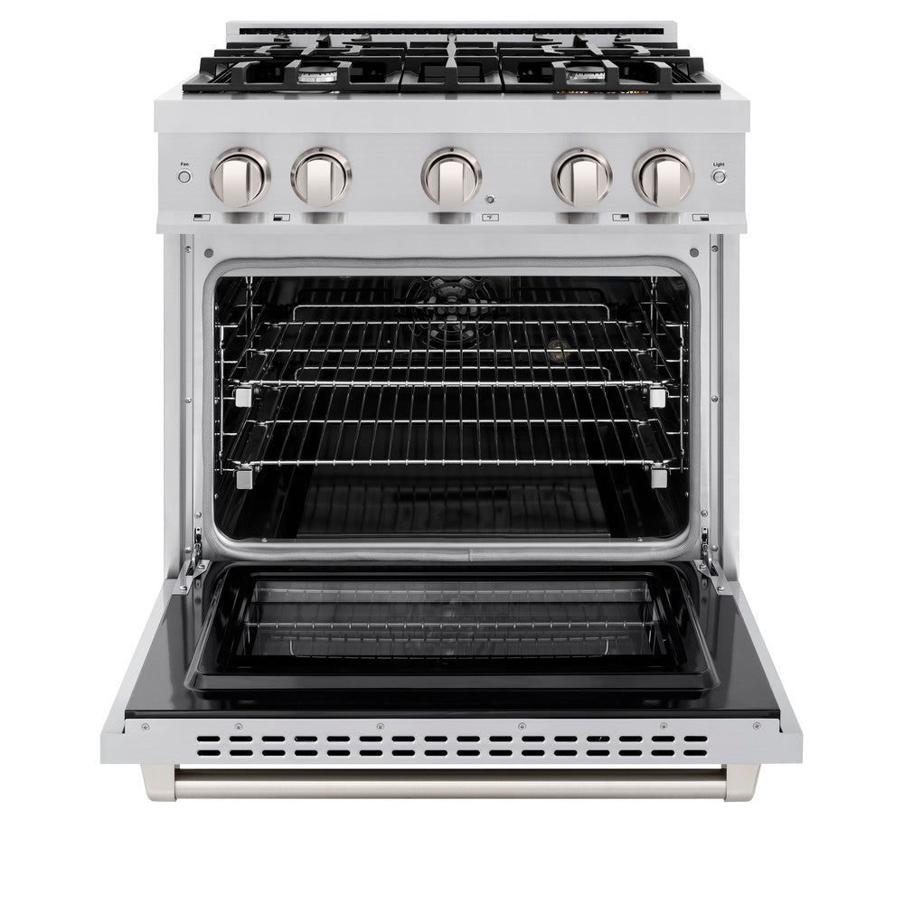 ZLINE 30" 4.2 cu. ft. Select Dual Fuel Range with 4 Burners in DuraSnow® Stainless Steel, HDRS-30