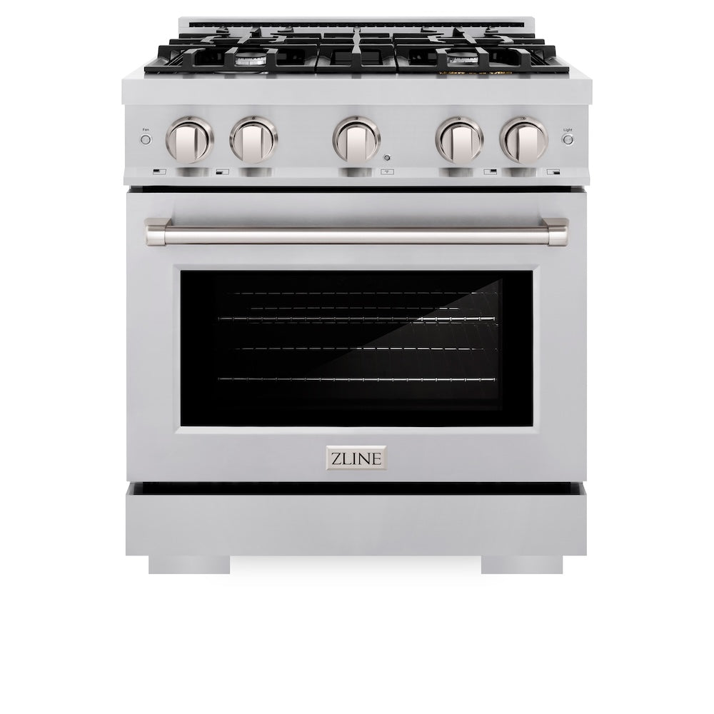 ZLINE 30 in. 4.2 cu. ft. Select Dual Fuel Range with 4 Burner Gas Cooktop and Electric Convection Oven in Stainless Steel, Open Box-Excellent Condition