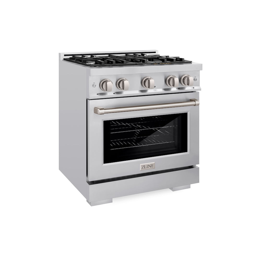 ZLINE 30 in. 4.2 cu. ft. Select Dual Fuel Range with 4 Burner Gas Cooktop and Electric Convection Oven in Stainless Steel, Open Box-Excellent Condition