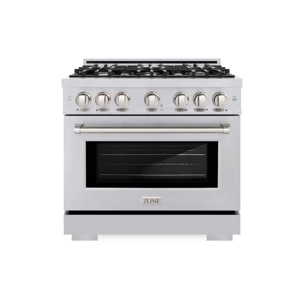 ZLINE 36 in. 5.2 cu. ft. Select Dual Fuel Range with 6 Burner Gas Cooktop and Electric Convection Oven in Stainless Steel, Open Box-Excellent Condition