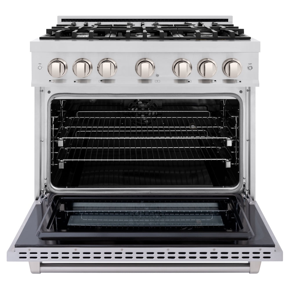 ZLINE 36 in. 5.2 cu. ft. Select Dual Fuel Range with 6 Burner Gas Cooktop and Electric Convection Oven in Stainless Steel, Open Box-Excellent Condition
