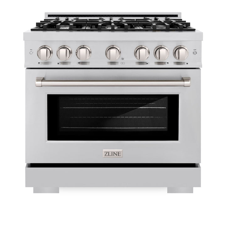 ZLINE 36 in. 5.2 cu. ft. Select Dual Fuel Range with 6 Burner Gas Cooktop and Electric Convection Oven in Stainless Steel, Open Box-Excellent Condition