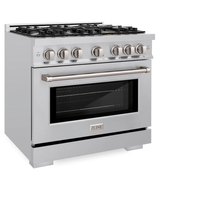 ZLINE 36 in. 5.2 cu. ft. Select Dual Fuel Range with 6 Burner Gas Cooktop and Electric Convection Oven in Stainless Steel, Open Box-Excellent Condition