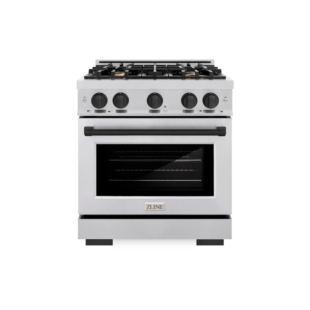 ZLINE Autograph 30" 4.2 cu. ft. Select Dual Fuel Range with 4 Burners in Stainless Steel with Matte Black Accents, HDRZ-30-MB