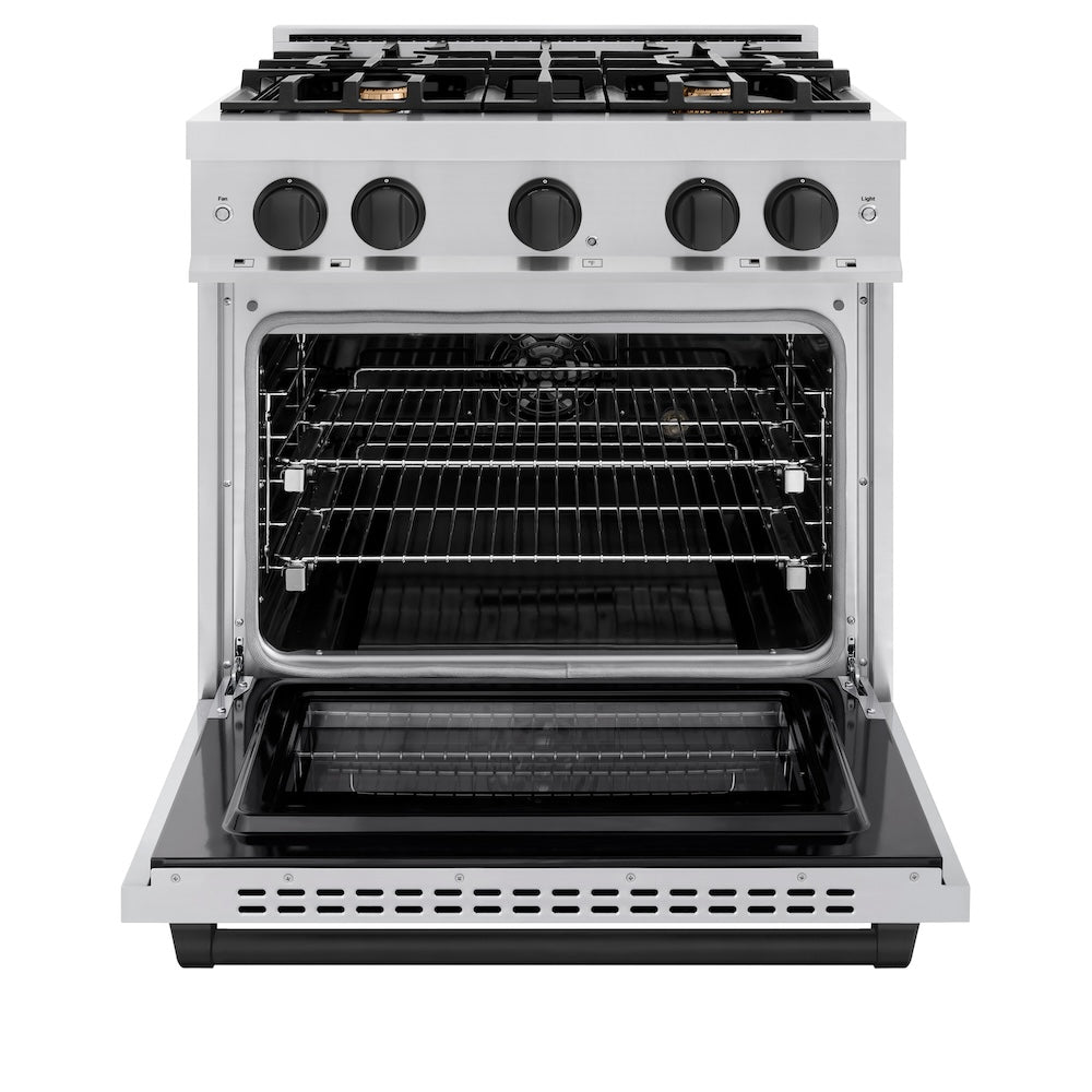 ZLINE Autograph 30" 4.2 cu. ft. Select Dual Fuel Range with 4 Burners in Stainless Steel with Matte Black Accents, HDRZ-30-MB