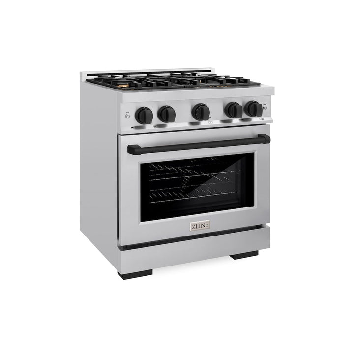 ZLINE Autograph 30" 4.2 cu. ft. Select Dual Fuel Range with 4 Burners in Stainless Steel with Matte Black Accents, HDRZ-30-MB