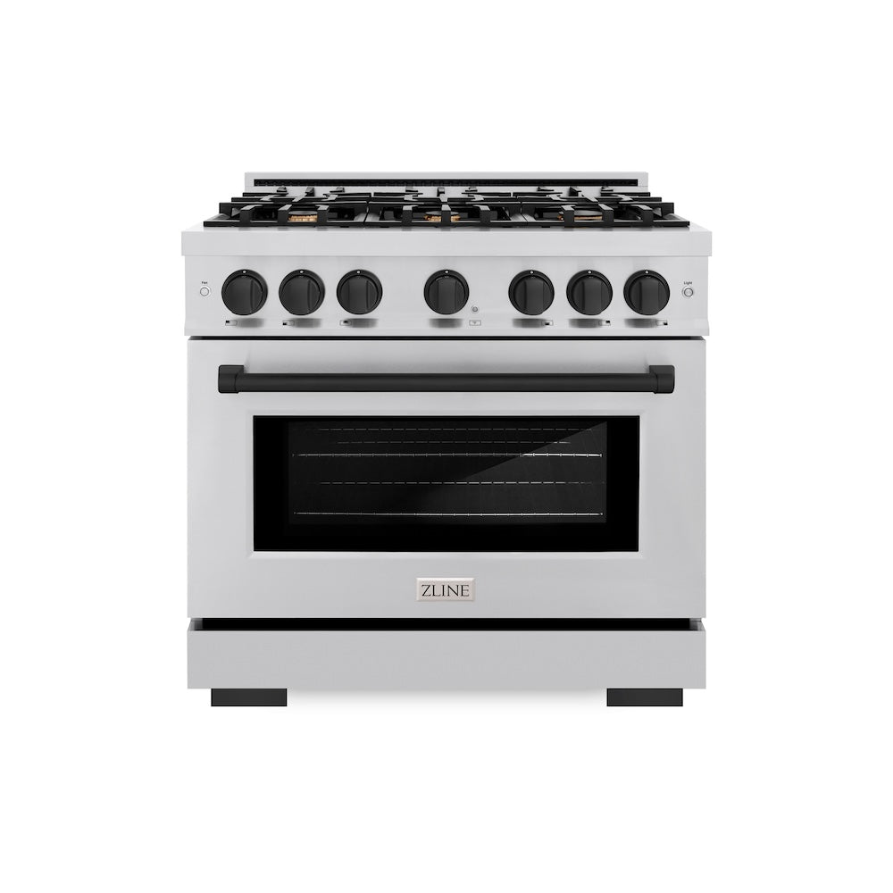 ZLINE Autograph 36" 5.2 cu. ft. Select Dual Fuel Range with 6 Burners in Stainless Steel with Matte Black Accents, HDRZ-36-MB