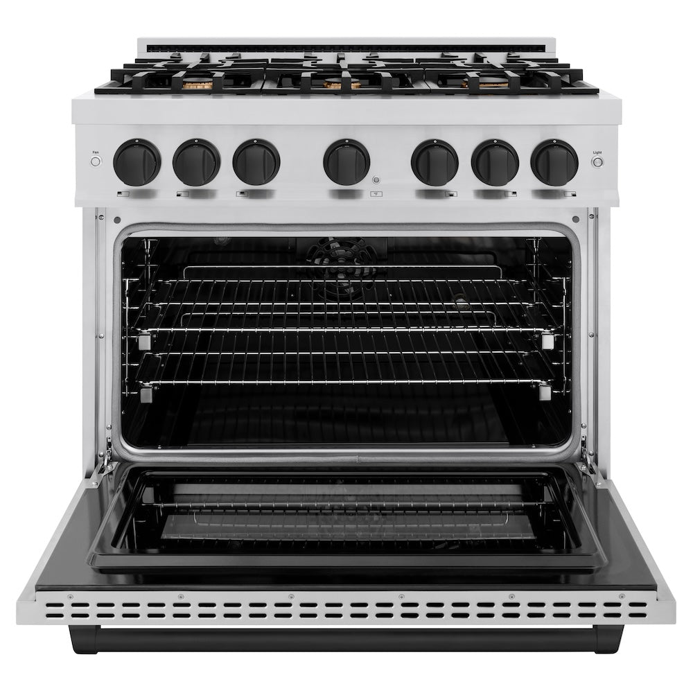 ZLINE Autograph 36" 5.2 cu. ft. Select Dual Fuel Range with 6 Burners in Stainless Steel with Matte Black Accents, HDRZ-36-MB