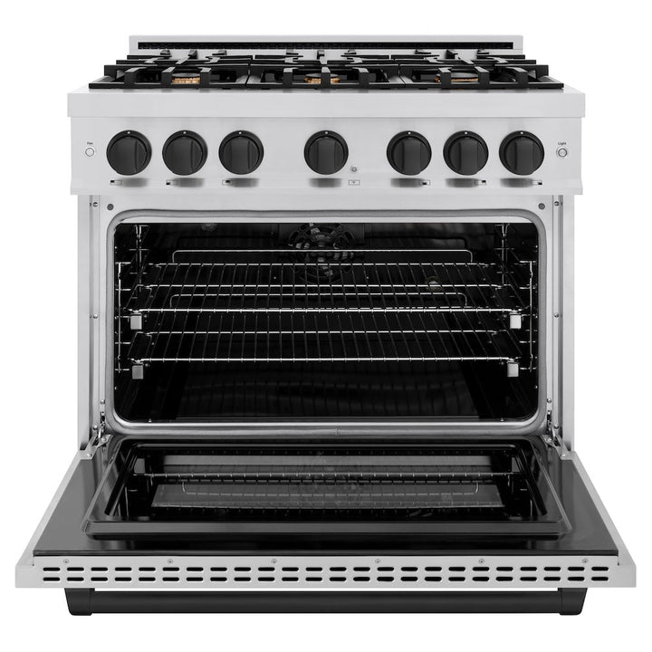 ZLINE Autograph 36" 5.2 cu. ft. Select Dual Fuel Range with 6 Burners in Stainless Steel with Matte Black Accents, HDRZ-36-MB